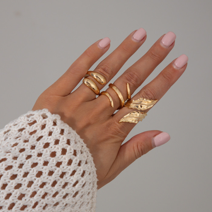 European and American Cross-Border Jewelry Niche Metallic Glossy Ring Set Exaggerated Irregular Geometric Open Ring