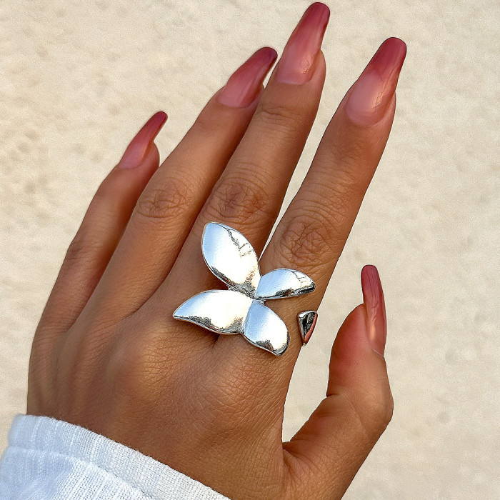 European and American Cross-Border Jewelry Butterfly Knuckle Ring for Women Ins Simple Exaggerated French Creative Ring