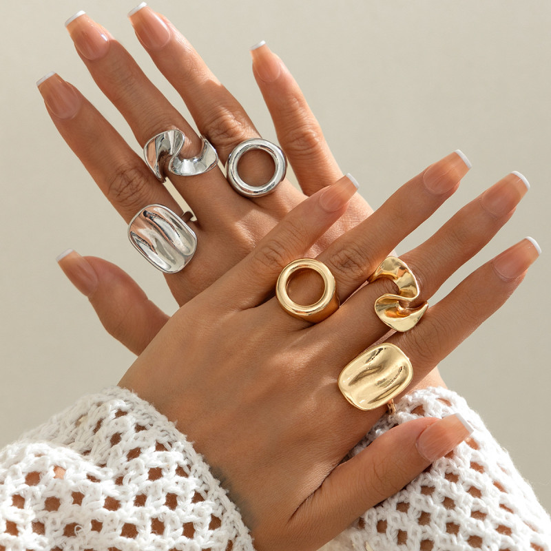 Europe and America Cross Border Ornament Irregular Design Alloy Ring Suit Creative Hollow Square Ring Knuckle Ring