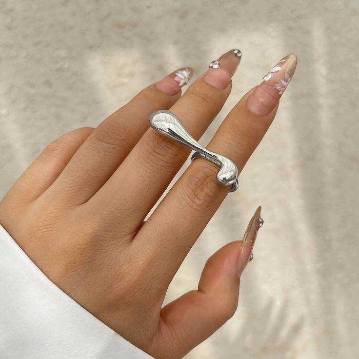 European and American Cross-Border INS Minimalist Style Irregular Water Drop Open Ring Fashion Texture Flower Pearl Ring