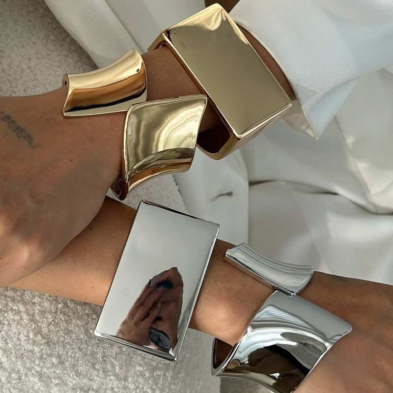 European and American Cross-Border Jewelry Exaggerated Irregular Square Bracelet Personality Open Smooth Bracelet Set Versatile
