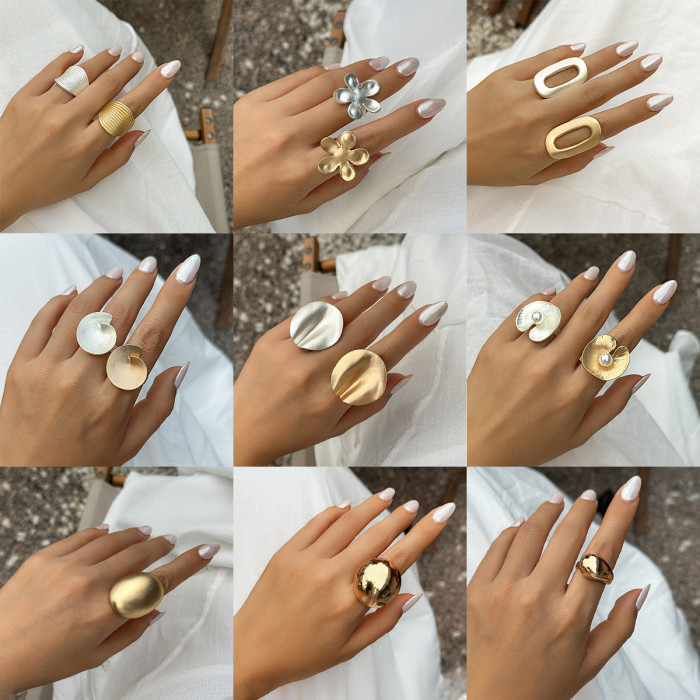 Europe and America Cross Border Exaggerated French Wafer Pleated Metal Ring Simple and Irregular Bracelet Niche Flower Ornament