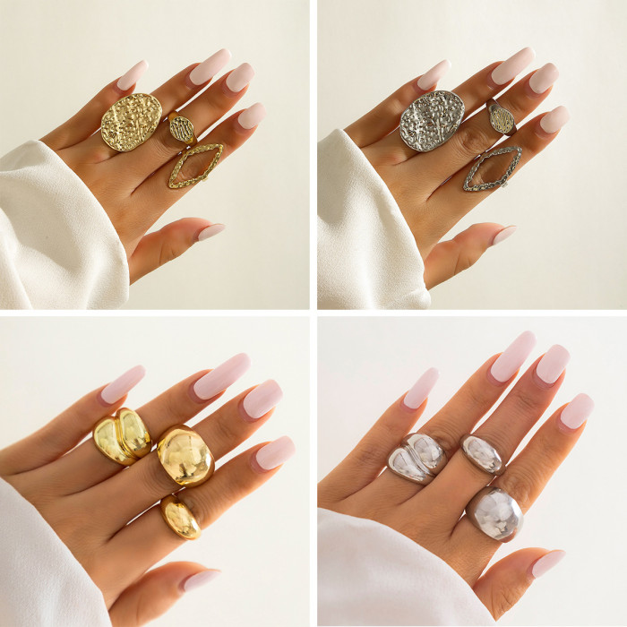 European and American Cross-Border Jewelry Niche Trendy Design Geometric Curved Ring Knuckle Ring Exaggerated Open Set Ring