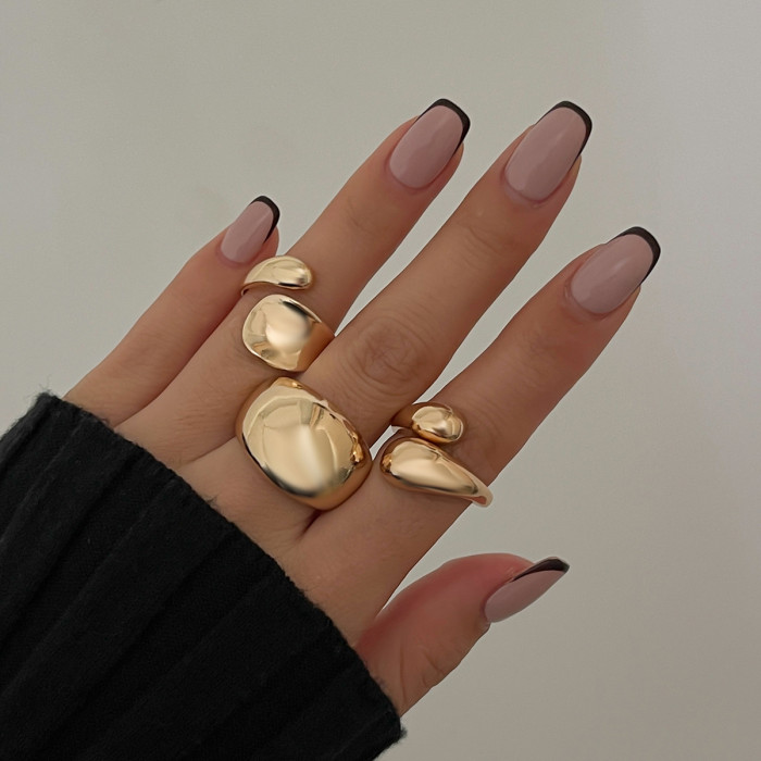 European and American Cross-Border Jewelry Fashion Irregular Alloy Ring 3-Piece Set Smooth Geometric Open Ring Set