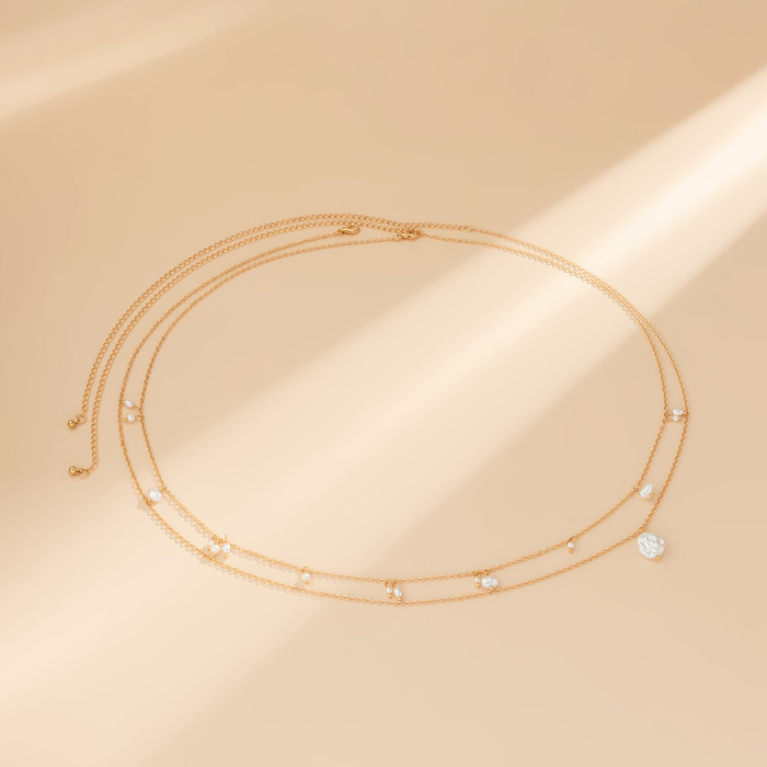 Jewelry Beach Simple Style Imitation Pearl Corn Kernel Waist Chain Body Chain Fashion Tassel Waist Chain for Women, N...
