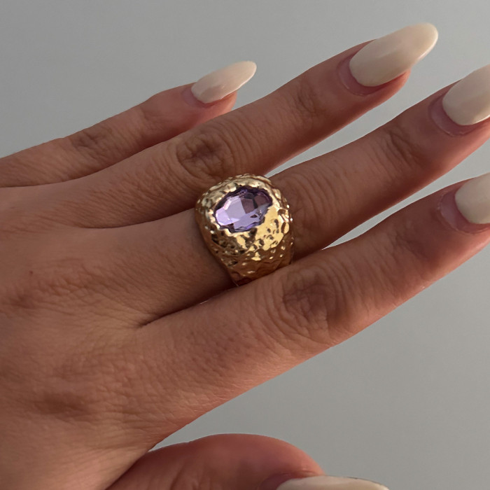 European and American Cross-Border Jewelry High-End Geometric Inlaid Gemstone Ring Set Personality Liquid Alloy Smooth Ring