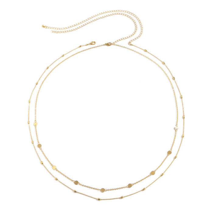 Vintage Sexy Double Layer Geometric Round Metal Chain Waist Chain for Women Street Fashion Patchwork Set Body Chain,...