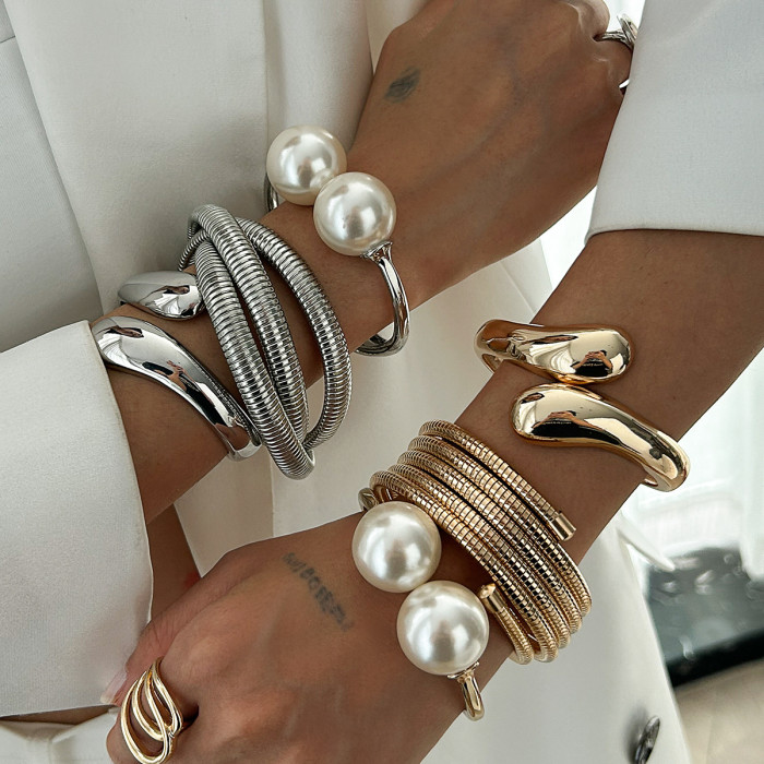 European and American Cross-Border Jewelry Layered Style Hug Water Drop Smooth Bracelet Ins Wrap Alloy Bracelet Set