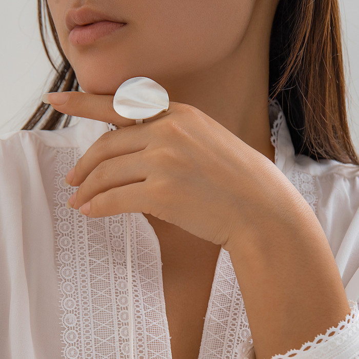 Europe and America Cross Border Exaggerated French Wafer Pleated Metal Ring Simple and Irregular Bracelet Niche Flower Ornament