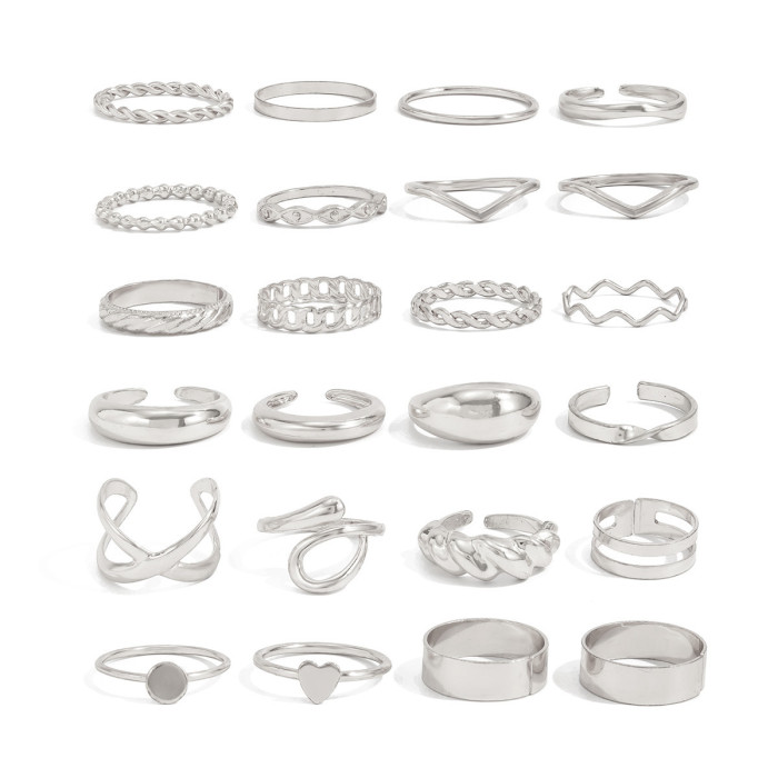 Jewelry INS Style Alloy Open Twist Ring Pearl Hollow Irregular Ring Set