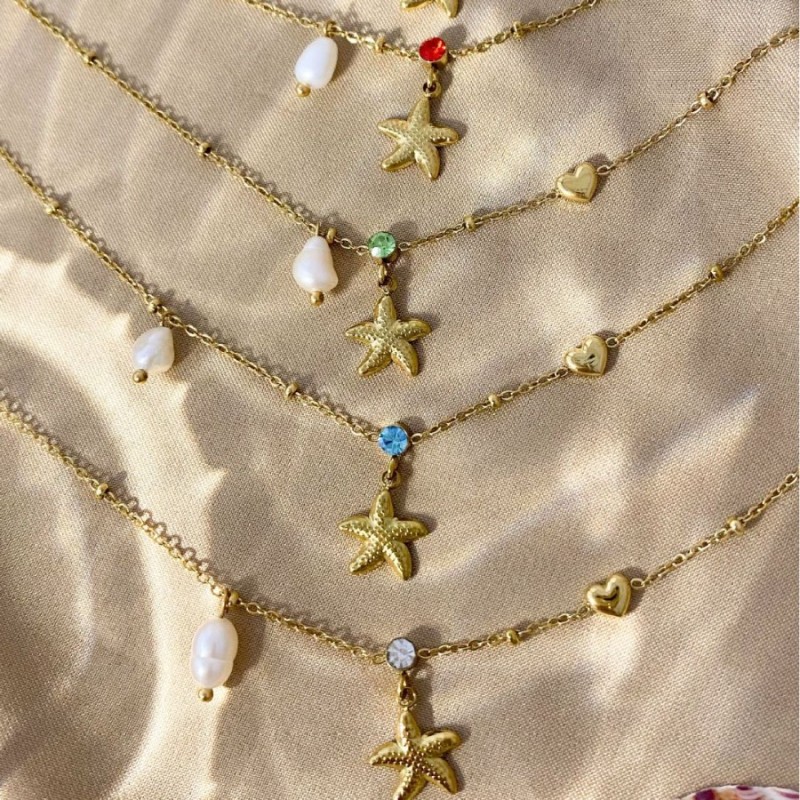 European and American Ocean Style Star Pearl Starfish Collarbone Chain Necklace Exquisite Fashion Versatile Simple Necklace