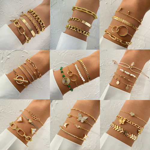 European and American Cross-Border Alloy 4-Piece Set Hip-Hop Cuban Bracelet Punk Metal Twisted Rope Chain Bracelet Jewelry Gift