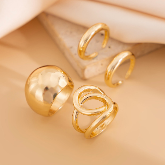 European and American Cross-Border Sweet Cool Ins Style Geometric Baroque Pearl Ring Set Personality Liquid Metal Smooth Ring