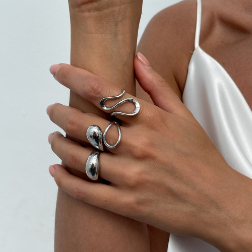 European and American Cross-Border Jewelry Minimalist Irregular Water Drop Open Ring Design Glossy Surface Hugging Ring Set