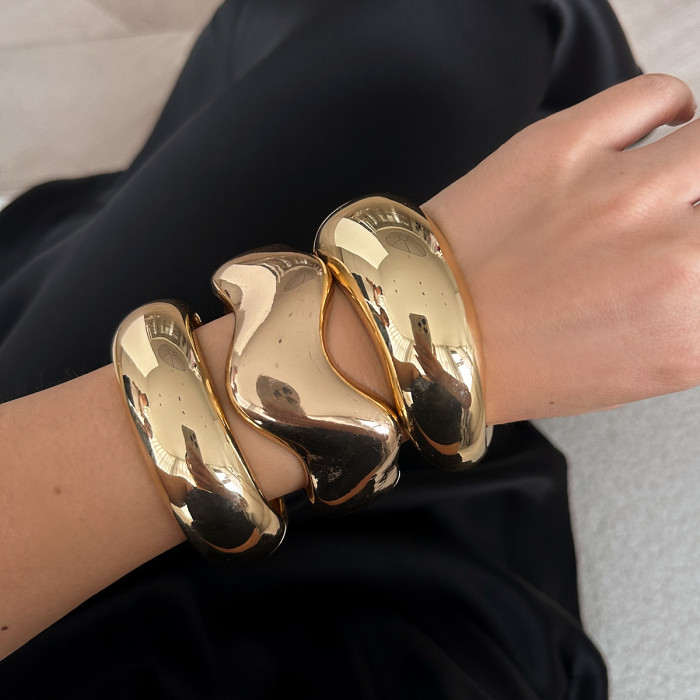 Exaggerated Ins Style Heavy Craft Design Metal Glossy Bracelet Geometric Personality Wide Bangle Bracelet
