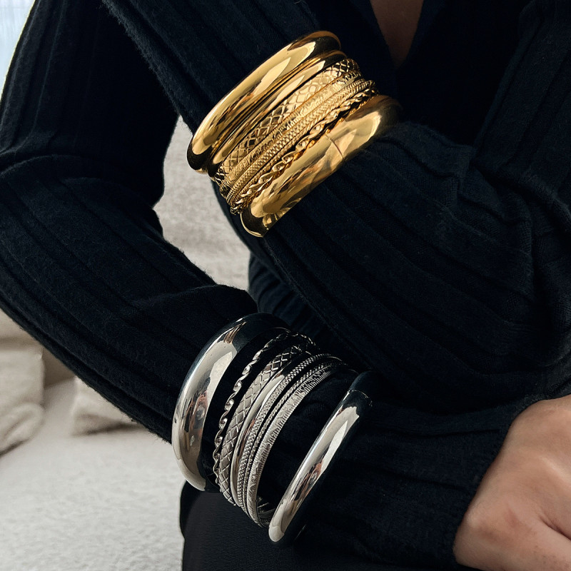 European and American Cross-Border Jewelry Fashion Curved Smooth Braided Bracelet Simple Geometric Metallic Bracelet Set