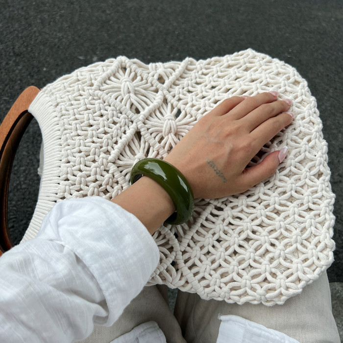 Jewelry Street French Retro Round Smooth Open Bracelet Design Bread Resin Ring