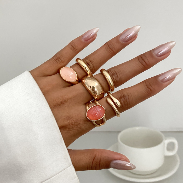 Europe and America Cross Border Ornament Fashion Inlaid Acrylic Ring Affordable Luxury Style Irregular Alloy Ring New Product