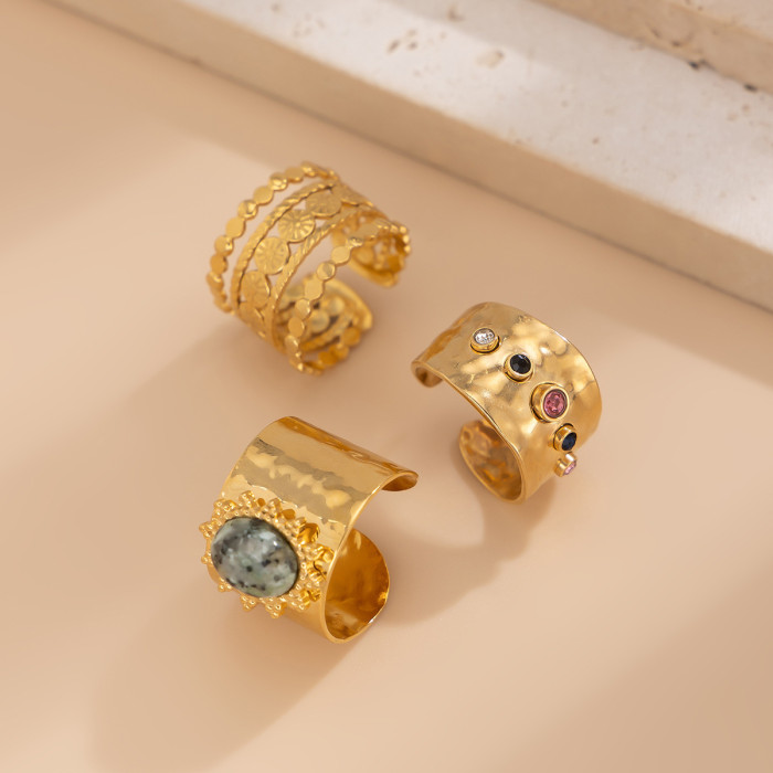 Europe and America Cross Border Ornament Fashion Sense Joint Combined Ring Set Female Hip Hop Metal Lava Gem Rings Suit