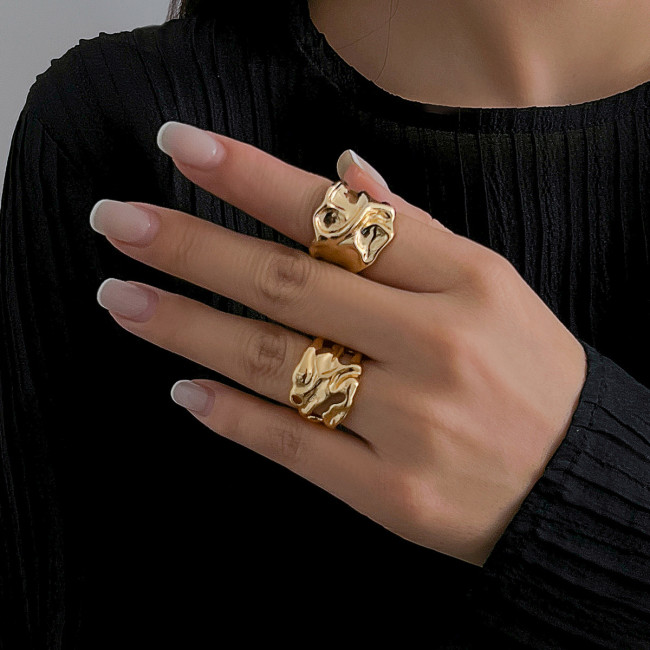 European and American Cross-Border Jewelry Minimalist Style Wrinkled Geometric Rings Unique Hollow Metal Feel Rings Set