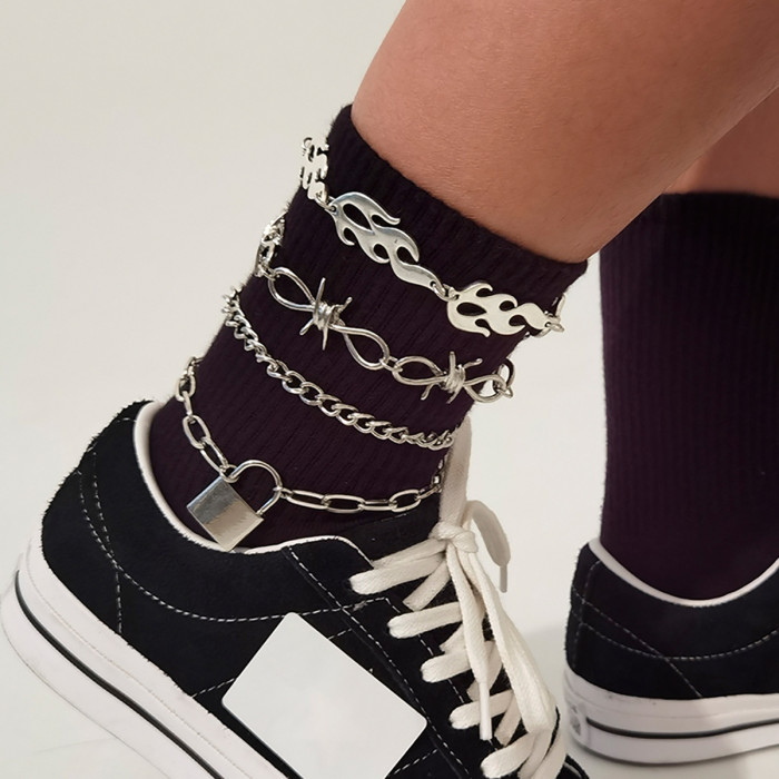 Style Multi-layer Tassel Hip-hop Anklet for Women Exaggerated Personality Geometric Metal Chain Shoe Chain Xuerou Acc...