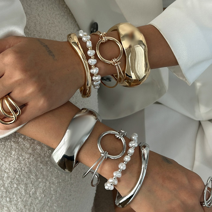 Jewelry Simple Geometric Alloy Bracelet Set Irregular Line Smooth Spring Bracelet