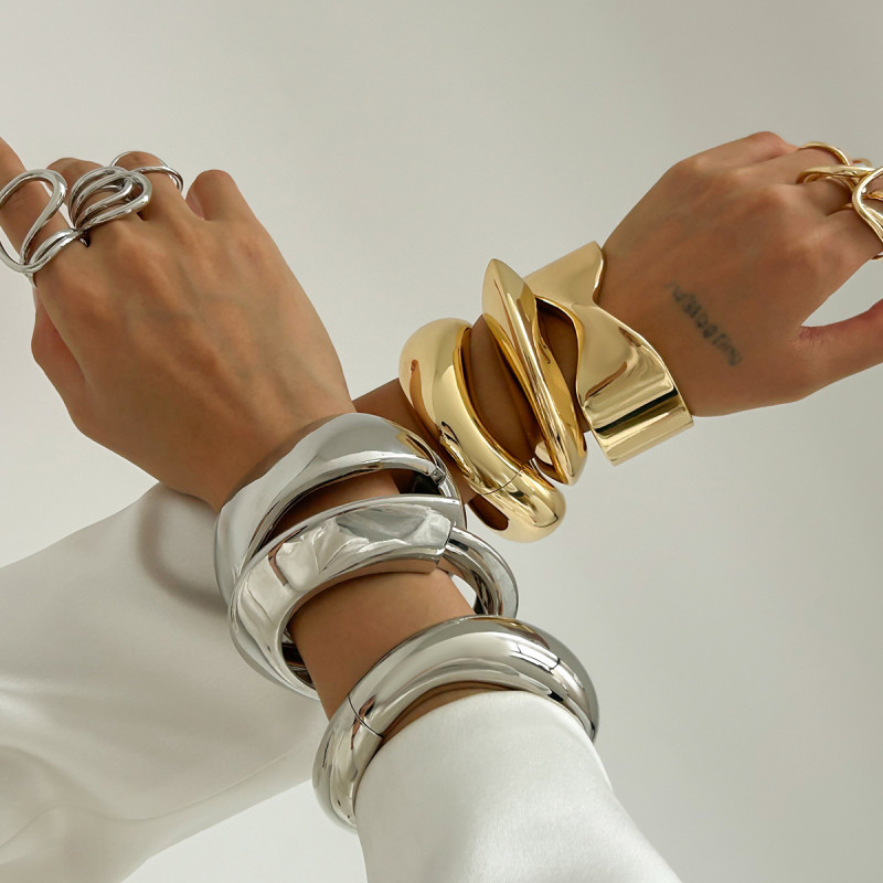 European and American Cross-Border Jewelry Curved Smooth Spring Bracelet Personality Ins Irregular Alloy Bracelet Set