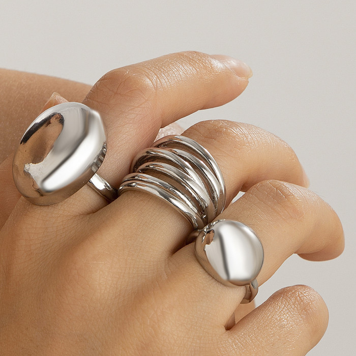 European and American Geometric Metal Style Lava Line Ring Set Irregular Smooth Open Texture Vintage Rings
