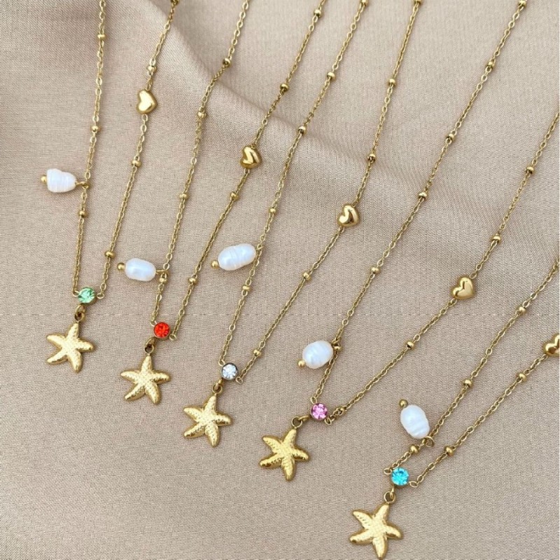 European and American Ocean Style Star Pearl Starfish Collarbone Chain Necklace Exquisite Fashion Versatile Simple Necklace