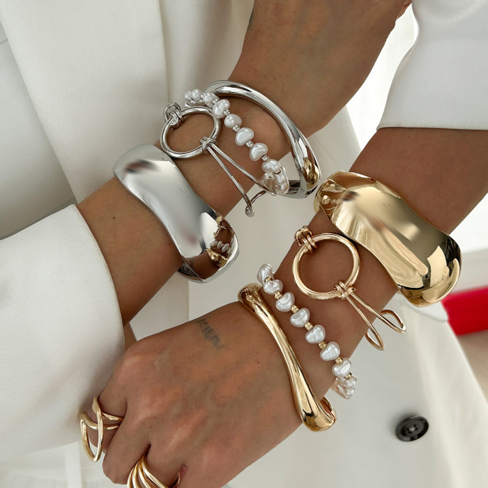 Jewelry Simple Geometric Alloy Bracelet Set Irregular Line Smooth Spring Bracelet