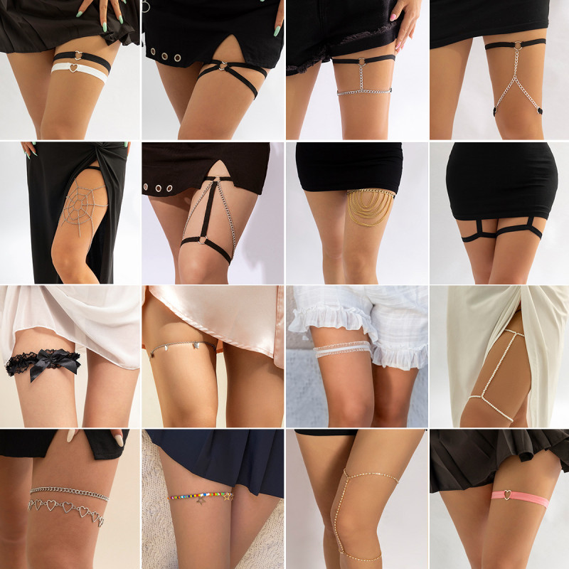 European and American Cross-Border Jewelry Sexy Hot Girl Elastic Band Lace Beach Leg Ring Body Chain Sweet Cool Rhinestone Tassel Leg Chain