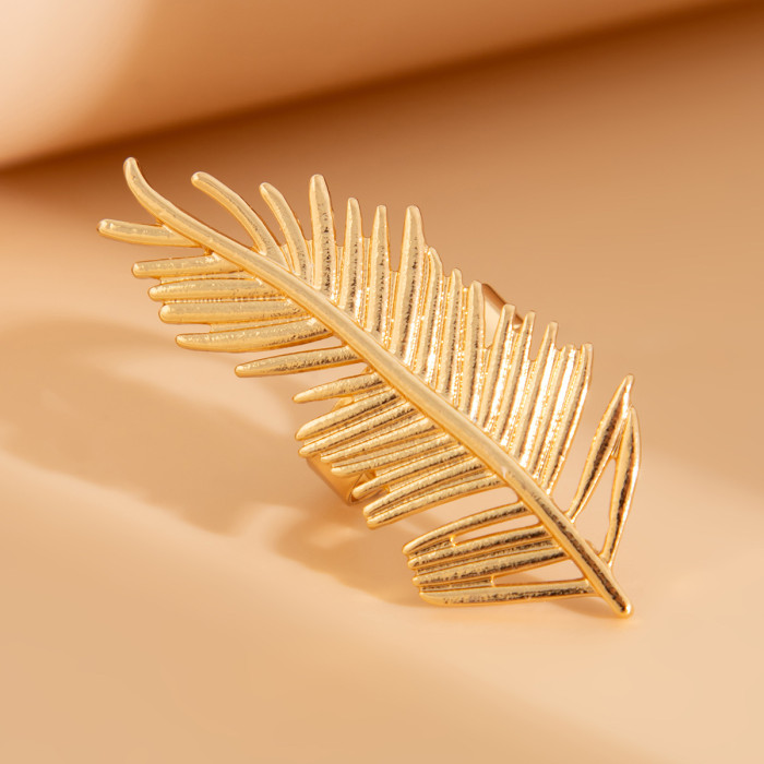 European and American Cross-Border Jewelry Exaggerated Irregular Alloy Feather Ring Ins Style Geometric Inlaid Pearl Rings