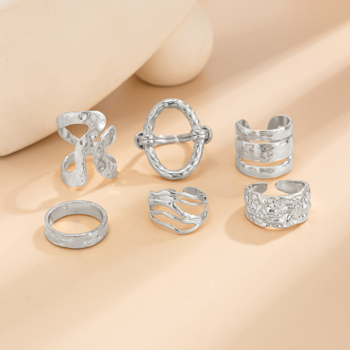 European and American Cross-Border Jewelry INS Light Luxury Style Pleated Open Ring Set Irregular Hollow Knuckle Ring