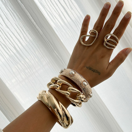 European and American Cross-Border Jewelry Layered Style Alloy Braided Bracelet Irregular Smooth Spring Bracelet Set