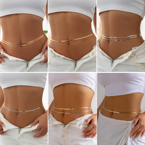 European and American Cross-Border Jewelry Simple Double-Layer Snake Bone Chain Women's Body Chain Vacation Style Metal Cross Tassel Waist Chain