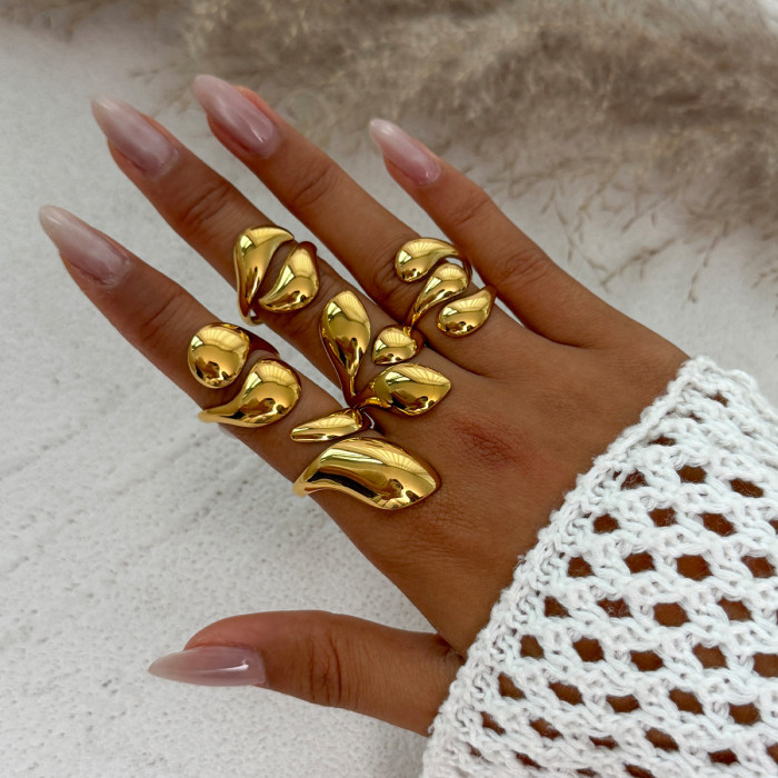 European and American Cross-Border Jewelry Simple Ins Water Drop Open Ring Design Glossy Surface Hugging Joint Ring for Women