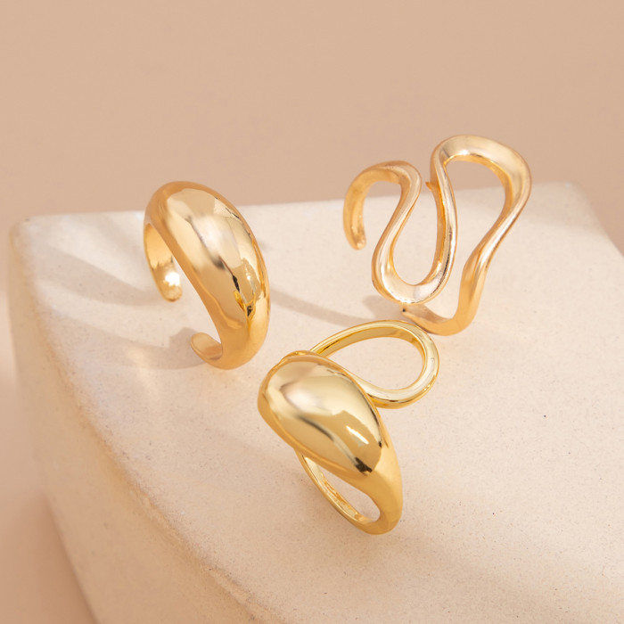 Jewelry Minimalist Irregular Water Drop Open Ring Design Glossy Surface Hugging Ring Set
