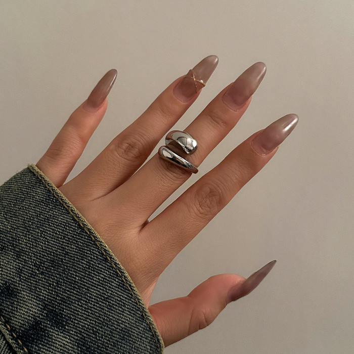European and American Cross-Border Jewelry Niche Trendy Design Geometric Curved Ring Knuckle Ring Exaggerated Open Set Ring