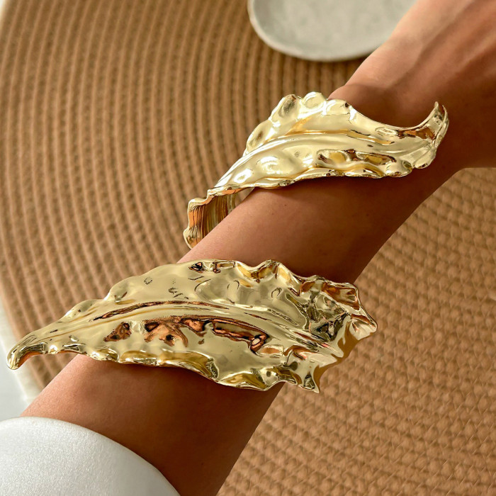 European and American Cross-Border Jewelry Liquid Exaggerated Leaf Wrapped Bracelet Metallic Open Bracelet Set Personality