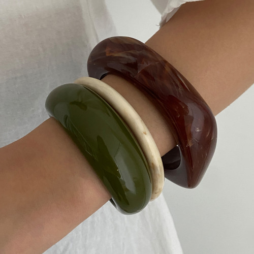European and American Cross-Border Jewelry Retro Imitation Tortoiseshell Color Arc Smooth Open Bracelet Niche Resin Texture Thin Bracelet