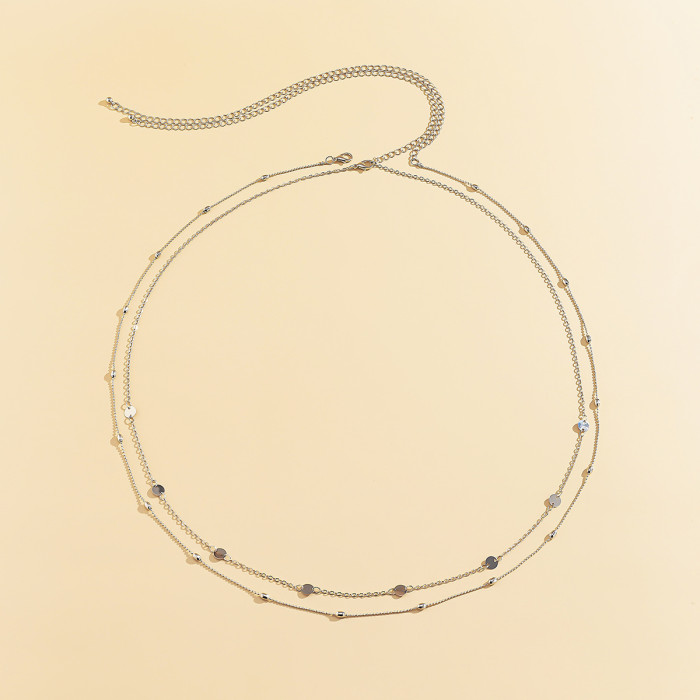 Vintage Sexy Double Layer Geometric Round Metal Chain Waist Chain for Women Street Fashion Patchwork Set Body Chain,...