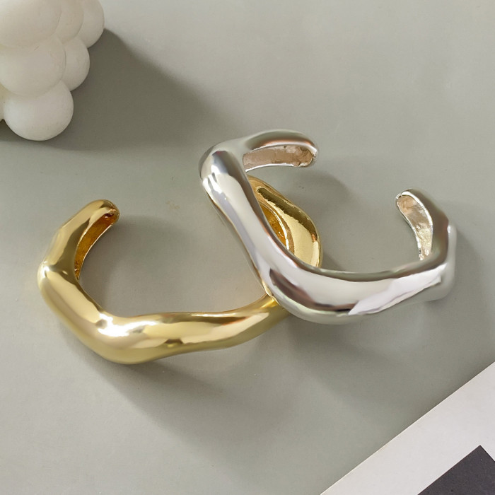 Exaggerated Ins Style Heavy Craft Design Metal Glossy Bracelet Geometric Personality Wide Bangle Bracelet