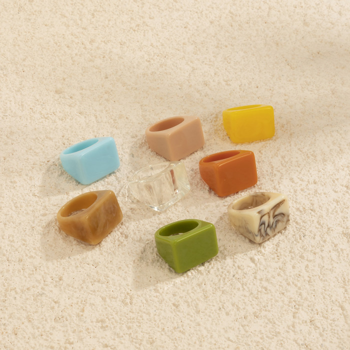 European and American Cross-Border Jewelry Creative Geometric Colorful Square Wide Edge Ring Simple Fashion Colorful Resin Plain Circle Ring