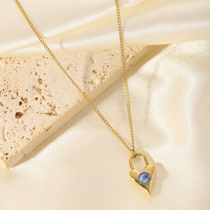 Cross-Border Hot Selling Light Luxury Simple Versatile Heart-Shaped Titanium Steel Plain Chain Oil-Drip Colorful Natural Stone Shell Niche Necklace