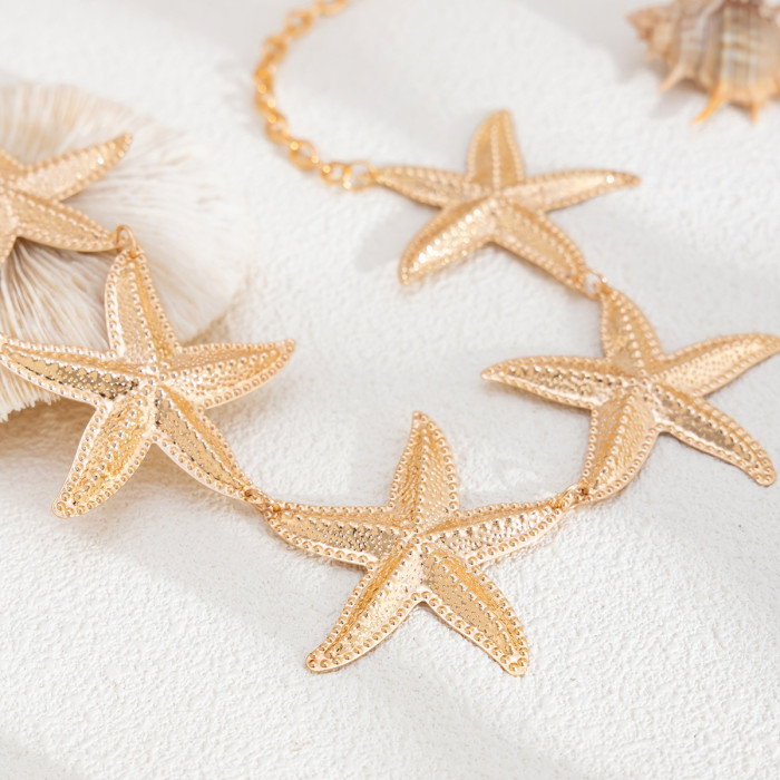 Jewelry Bohemian Woven Starfish Metal Body Chain Beach Dotted Starfish Pendant Waist Chain, Necklaces