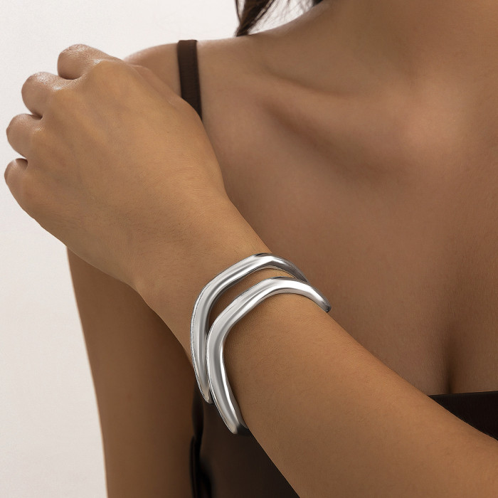 Jewelry INS Style Foldable Circular Versatile Bracelet Wide Smooth Irregular Alloy Bracelet