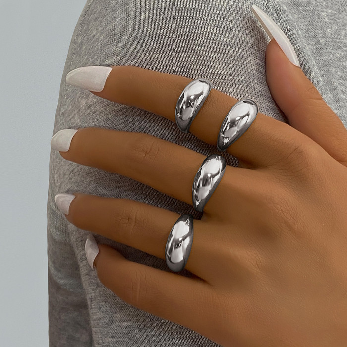 European and American Cross-Border Eco-Friendly Personality Exaggerated Gold Lava Line Irregular Water Drop Smooth Ring Set 15 Pieces