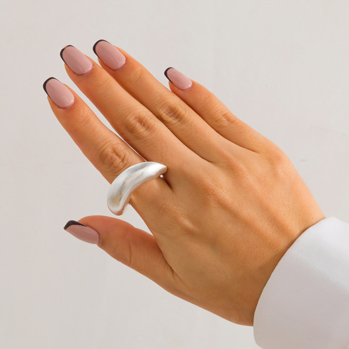 European and American Cross-Border Jewelry Exaggerated Metallic Arc Ring Niche Versatile Irregular Ring Set New Model