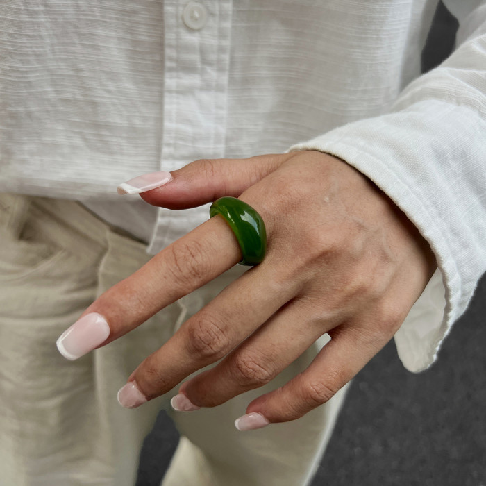 European and American Cross-Border Jewelry INS Transparent Colorful Resin Ring Niche Retro Stacking Curved Wide Band Ring