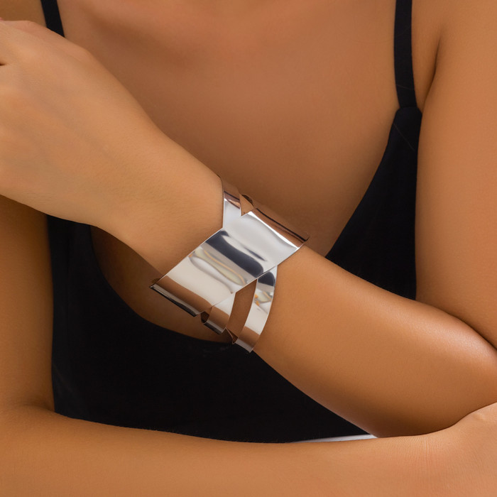 Jewelry Fashion Exaggerated Metal Adjustable Open Bracelet Wide Edge Punk Design Sense Hand Accessories